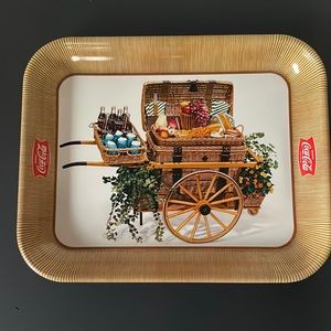 Coke Tin Tray Coca Cola Serving Garden Cart Picnic Basket Collectible Decor